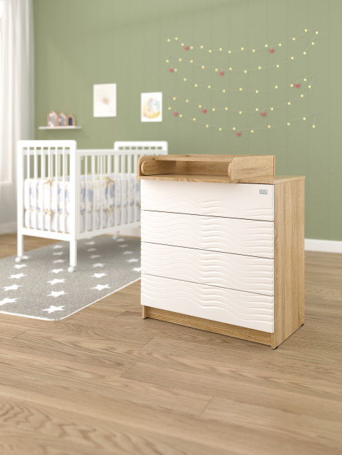 Комод с пеленальной доской, Louis, ПВХ 4-е ящика,  дуб сонома-белый софт